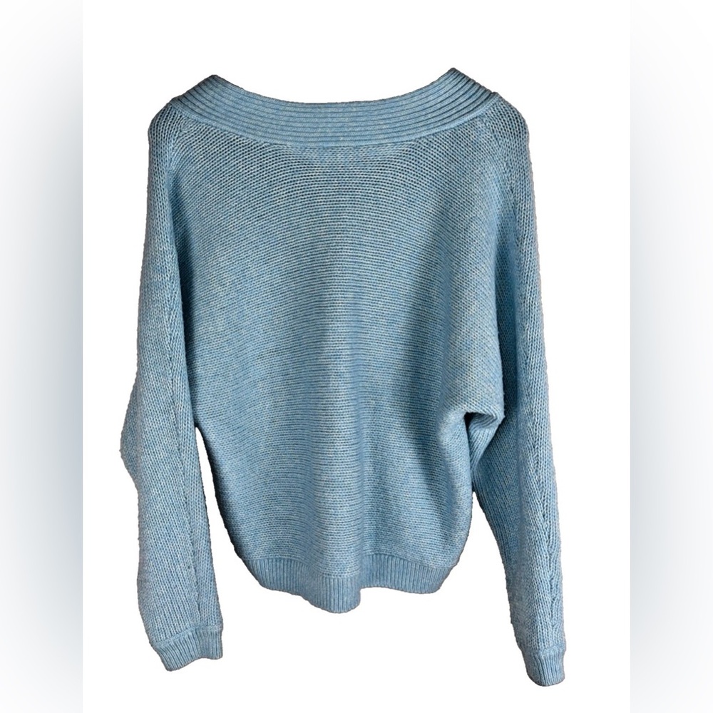 Cabi Frosty Pullover Sweater Blue Crochet V-Neck Women's Medium Aqua Item# 4282 - Picture 3 of 12